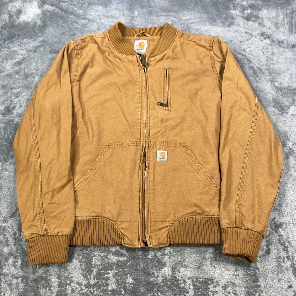 Carhartt Crawford Bomber Jacket Womens XL Brown‎ Canvas Zip Up 102524 Pockets